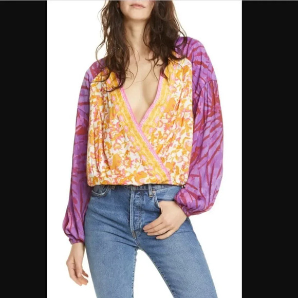 Free People Cruisin Together Mixed-print Cropped Top - Picture 1 of 7